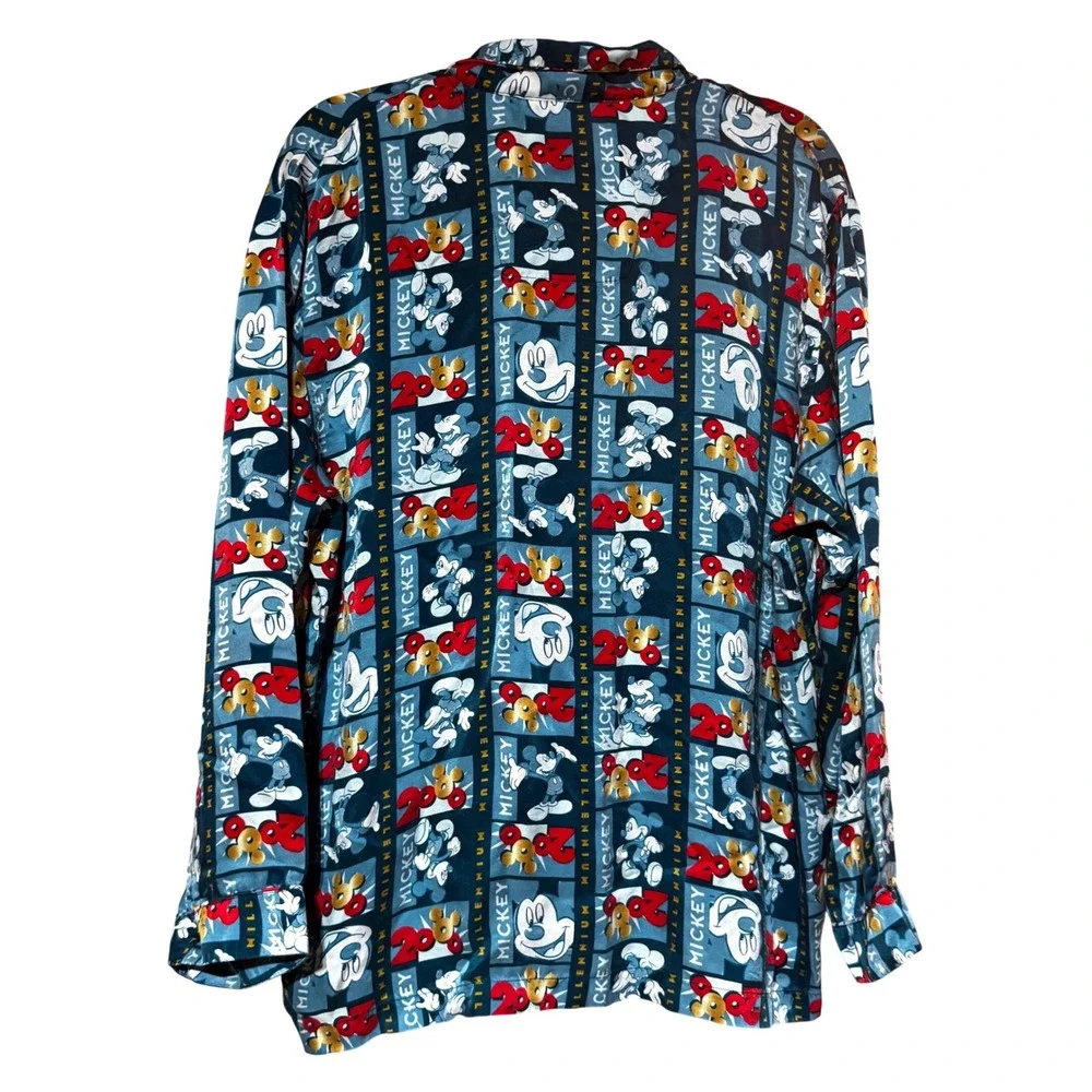 Vintage Y2K Mickey & Co Millennium 2000 100% Silk Pajama Top Shirt Large - Picture 8 of 8